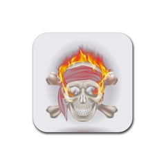 Fire Red Skull Rubber Coaster (square)  by Mariart