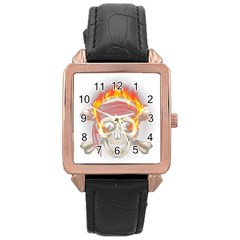 Fire Red Skull Rose Gold Leather Watch 