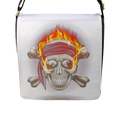 Fire Red Skull Flap Closure Messenger Bag (l)