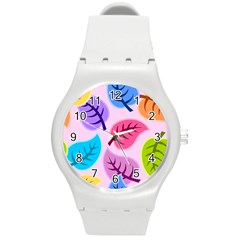 Leaves Background Beautiful Round Plastic Sport Watch (m) by Mariart