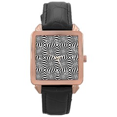 Line Stripe Pattern Rose Gold Leather Watch 