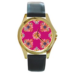 Morroco Tile Traditional Round Gold Metal Watch