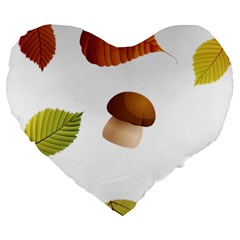 Leaves Mushrooms Large 19  Premium Flano Heart Shape Cushions