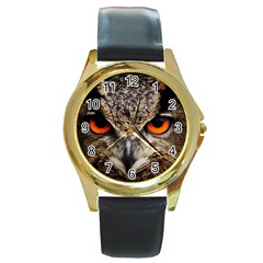 Owl s Scowl Round Gold Metal Watch by WensdaiAmbrose