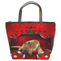 Wonderful German Shepherd With Heart And Flowers Bucket Bag by FantasyWorld7