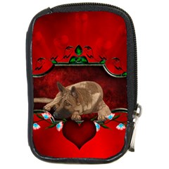 Wonderful German Shepherd With Heart And Flowers Compact Camera Leather Case by FantasyWorld7