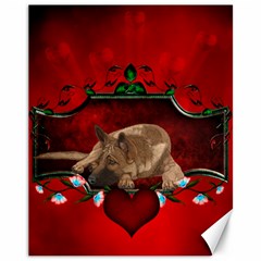 Wonderful German Shepherd With Heart And Flowers Canvas 11  X 14  by FantasyWorld7