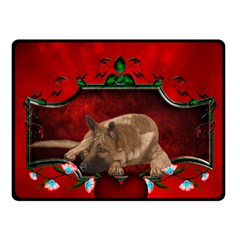 Wonderful German Shepherd With Heart And Flowers Fleece Blanket (small) by FantasyWorld7