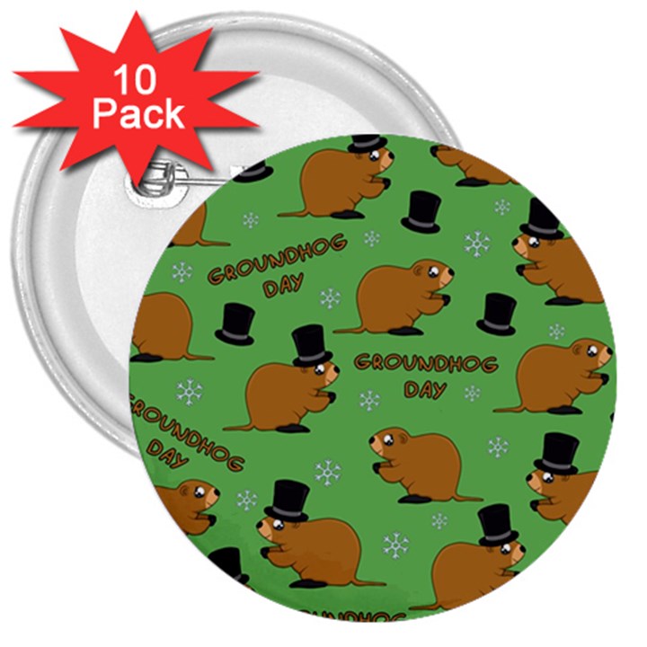 Groundhog day pattern 3  Buttons (10 pack) 