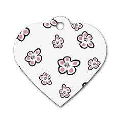 Plum Seamless Flower Dog Tag Heart (One Side)