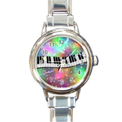 Piano Keys Music Colorful Round Italian Charm Watch by Mariart