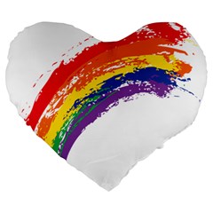Watercolor Painting Rainbow Large 19  Premium Flano Heart Shape Cushions