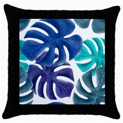 Leaves Tropical Blue Green Nature Throw Pillow Case (black) by Alisyart