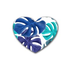 Leaves Tropical Blue Green Nature Rubber Coaster (heart)  by Alisyart