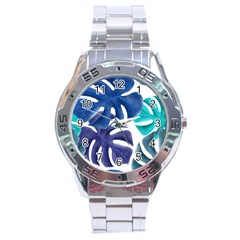 Leaves Tropical Blue Green Nature Stainless Steel Analogue Watch