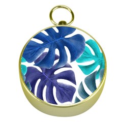 Leaves Tropical Blue Green Nature Gold Compasses by Alisyart