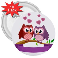 Owl Cartoon Bird 3  Buttons (10 Pack)  by Alisyart