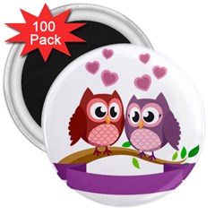 Owl Cartoon Bird 3  Magnets (100 Pack)