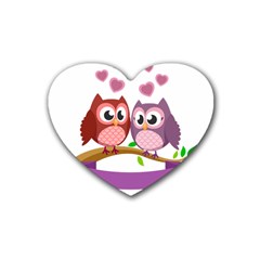 Owl Cartoon Bird Rubber Coaster (heart) 