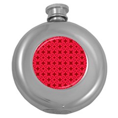 Red Magenta Wallpaper Seamless Pattern Round Hip Flask (5 Oz) by Alisyart