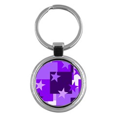 Purple Stars Pattern Shape Key Chains (round) 