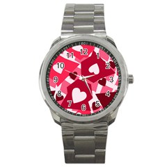 Pink Hearts Pattern Love Shape Sport Metal Watch by Pakrebo