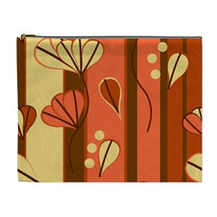 Amber Yellow Stripes Leaves Floral Cosmetic Bag (xl) by Pakrebo