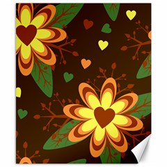 Floral Hearts Brown Green Retro Canvas 8  X 10  by Pakrebo