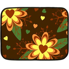 Floral Hearts Brown Green Retro Double Sided Fleece Blanket (mini) 