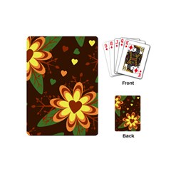 Floral Hearts Brown Green Retro Playing Cards (mini)