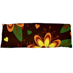 Floral Hearts Brown Green Retro Body Pillow Case (dakimakura) by Pakrebo