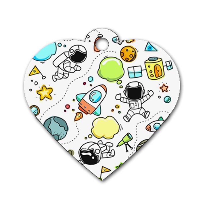 Sketch Cartoon Space Set Dog Tag Heart (Two Sides)