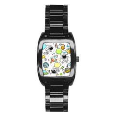 Sketch Cartoon Space Set Stainless Steel Barrel Watch by Pakrebo