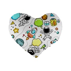 Sketch Cartoon Space Set Standard 16  Premium Flano Heart Shape Cushions by Pakrebo