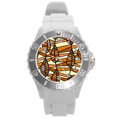 Autumn Leaf Mosaic Seamless Round Plastic Sport Watch (L)