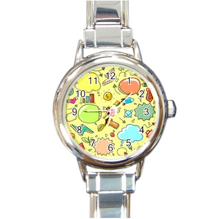 Cute Sketch Child Graphic Funny Round Italian Charm Watch
