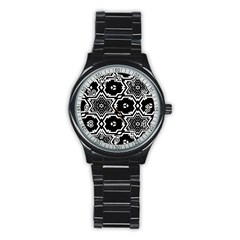 Black And White Pattern Background Structure Stainless Steel Round Watch by Pakrebo