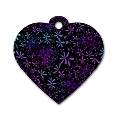 Retro Flower Pattern Fllower Dog Tag Heart (one Side) by Alisyart