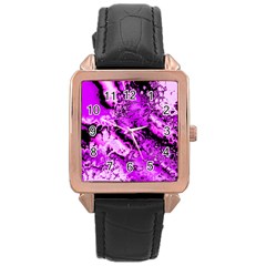 Winter Fractal  Rose Gold Leather Watch  by Fractalworld