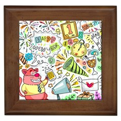 Doodle New Year Party Celebration Framed Tiles by Pakrebo