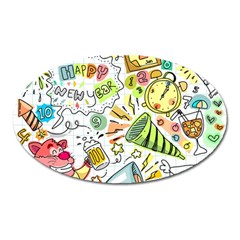 Doodle New Year Party Celebration Oval Magnet by Pakrebo