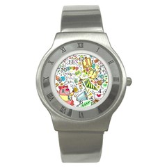 Doodle New Year Party Celebration Stainless Steel Watch by Pakrebo