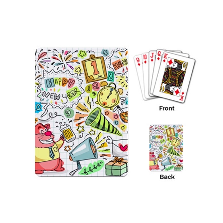 Doodle New Year Party Celebration Playing Cards (Mini)