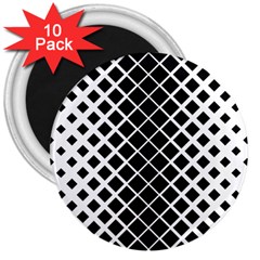 Square Diagonal Pattern Black 3  Magnets (10 pack) 