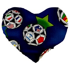 Textile Football Soccer Fabric Large 19  Premium Heart Shape Cushions by Pakrebo