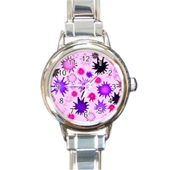 Inks Drops Black Paint Design Round Italian Charm Watch by Pakrebo