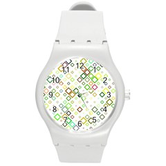 Square Colorful Geometric Style Round Plastic Sport Watch (m) by Alisyart