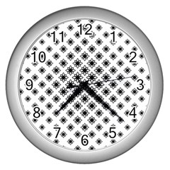 Stylized Flower Floral Pattern Wall Clock (silver)