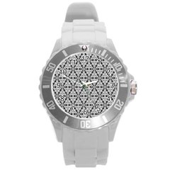 Ornamental Checkerboard Round Plastic Sport Watch (l)