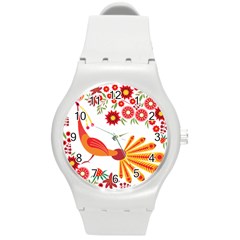Peacock Pattern Round Plastic Sport Watch (m)